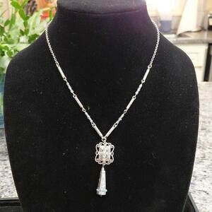 "Brighton"Ariel Crystal Cross Drop,Swarovski Silver & Blue Pendant Necklace.18in
